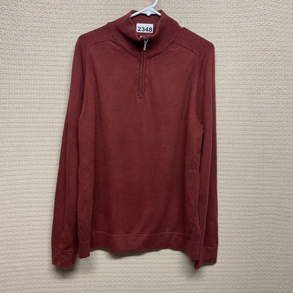LL Bean Sweater Mens L Reddish Brown /Rust 1/4‎ Zip Cashmere Blend Pullover Knit